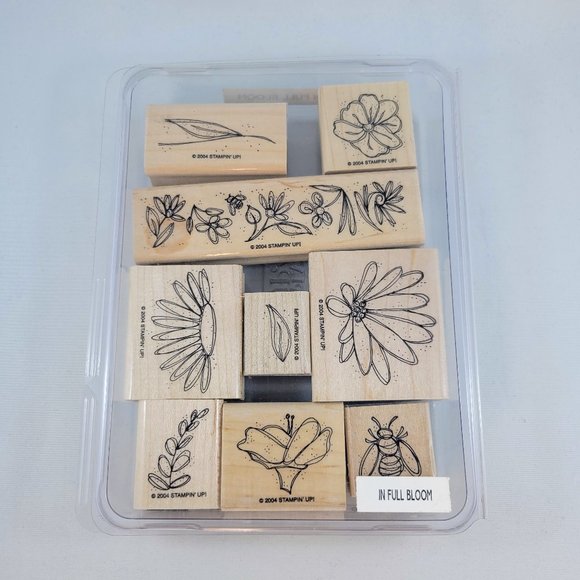 Wood Stamp Set Stampin’ Up! In Full Bloom Bee Flowers Garden 2004 Paper Crafts C - Picture 2 of 7